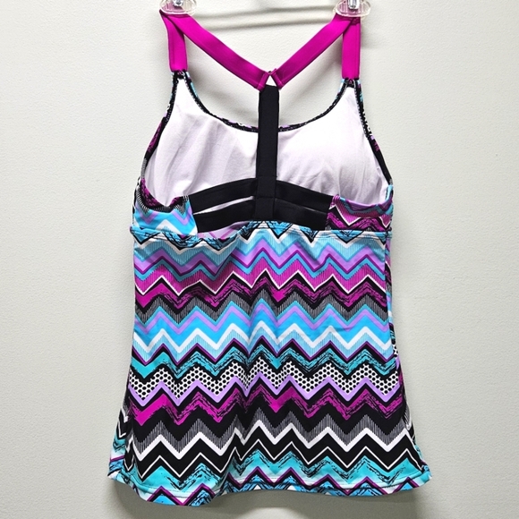 Dokotoo Tankini Swim Top Striped Racerback Geometric Pattern Pink Black Sz Small - Picture 7 of 10
